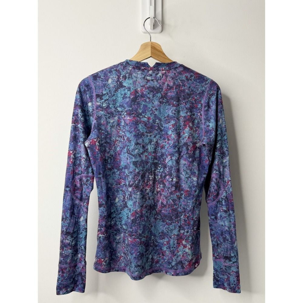 Rabbit Running Shirt Womens Large Abstract Colorful Long Sleeve Wool Thermal Top - Picture 2 of 9